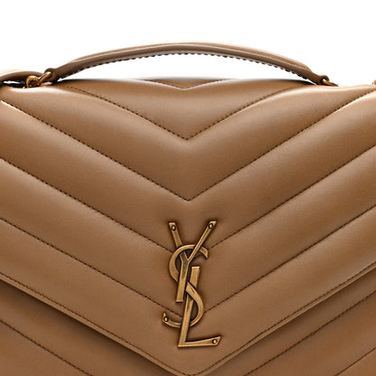 Saint Laurent Lambskin Chevron Quilted Large LouLou Natural Tan 9 of 11