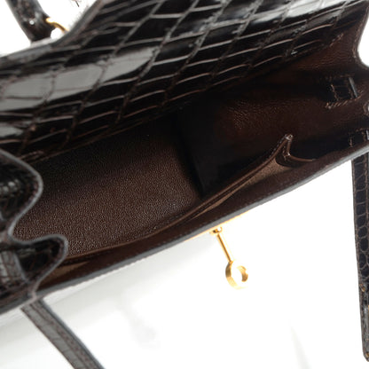 Hermes Shiny Porosus Crocodile Kelly Sellier 25 Cocoan 9 of 28