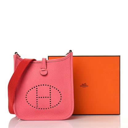 Hermes Taurillon Clemence Amazone Evelyne TPM Rose Azalee Rouge Pivoine 10 of 10