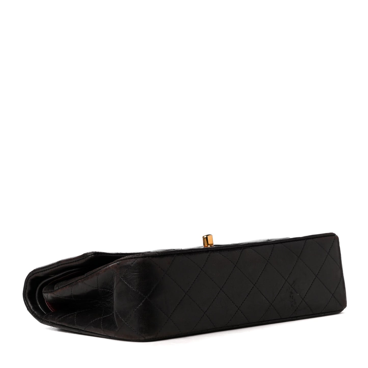 Lambskin Quilted Small Double Flap Dark Brown