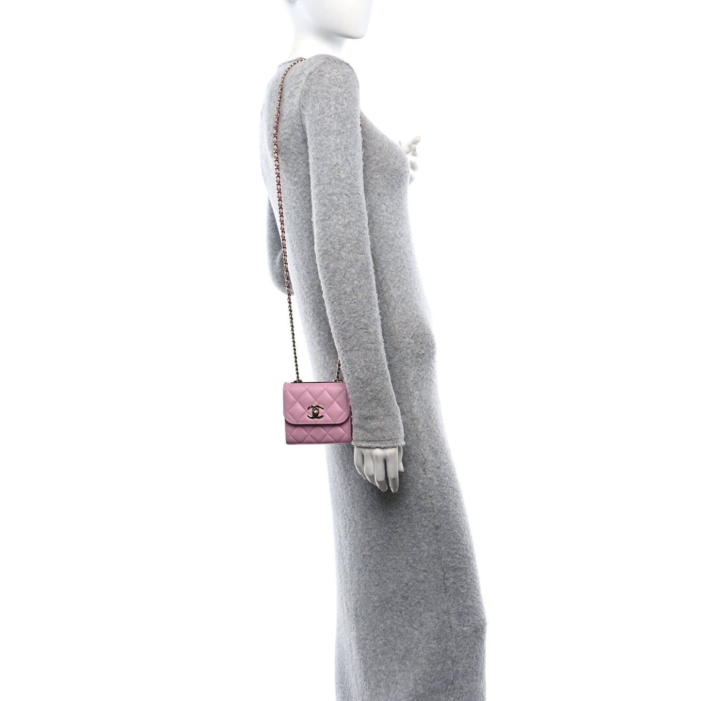 Lambskin Quilted Mini Trendy CC Clutch With Chain Pink