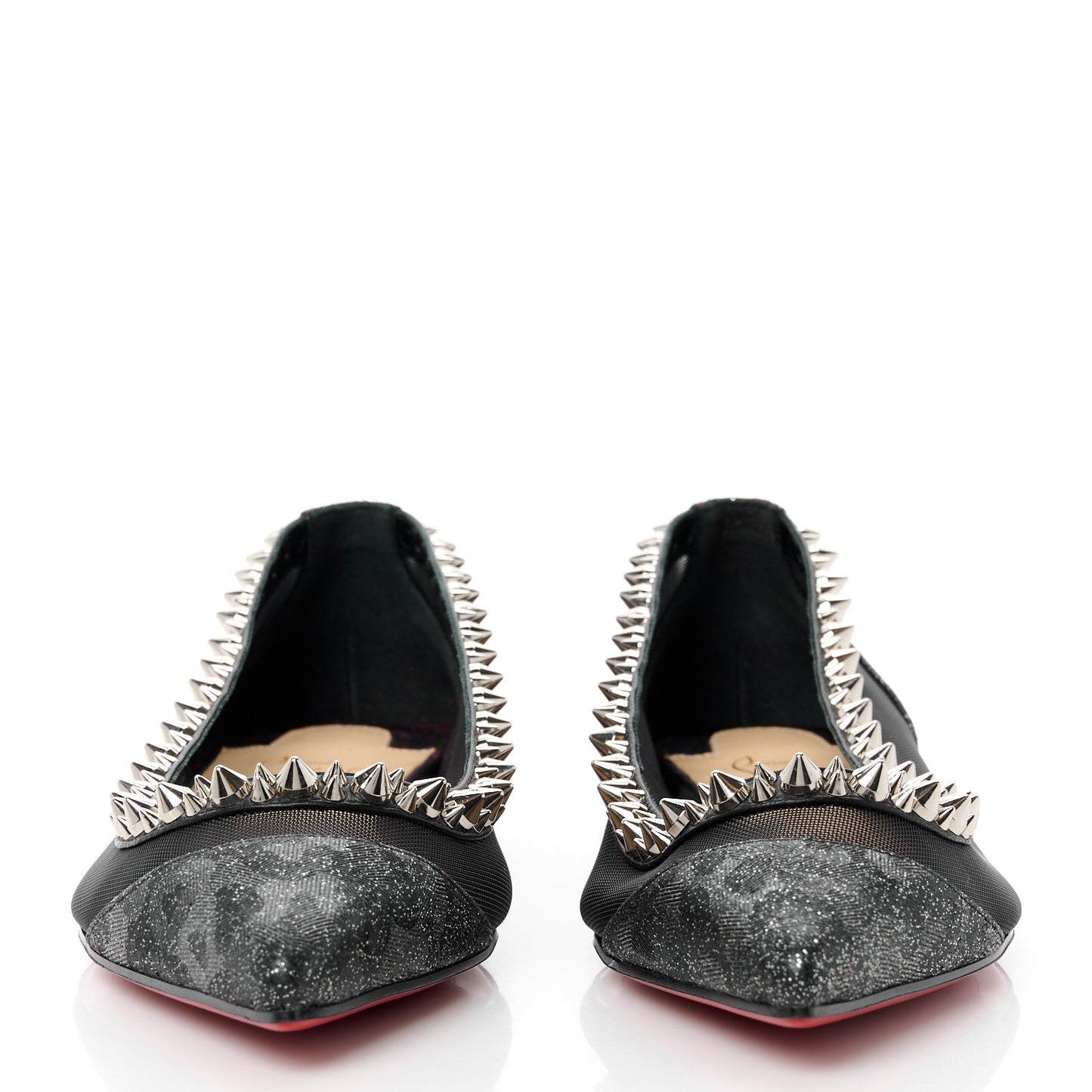 Glitter Fabric Mesh Spikes Galativi Flats 37 Black