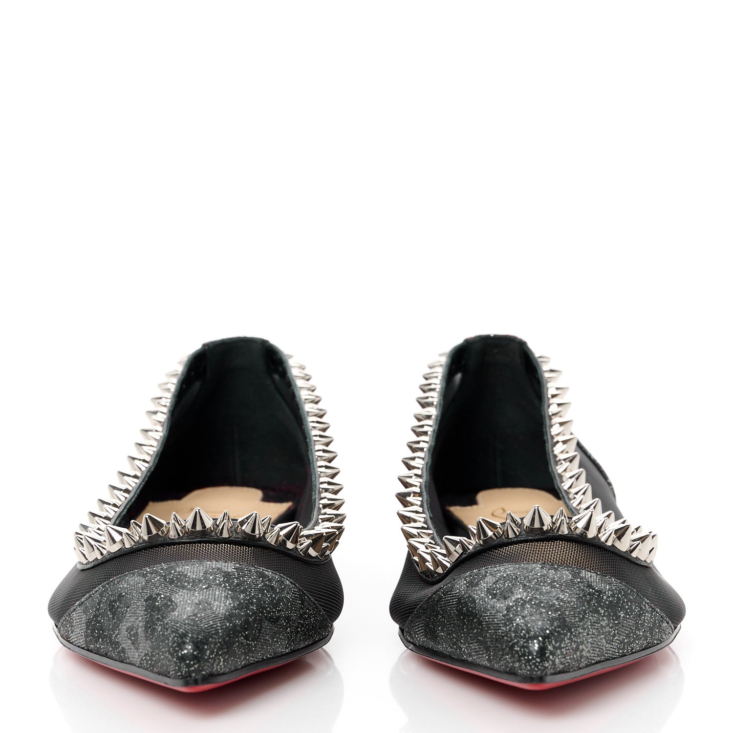 Christian Louboutin Glitter Fabric Mesh Spikes Galativi Flats 37 Black 2 of 9