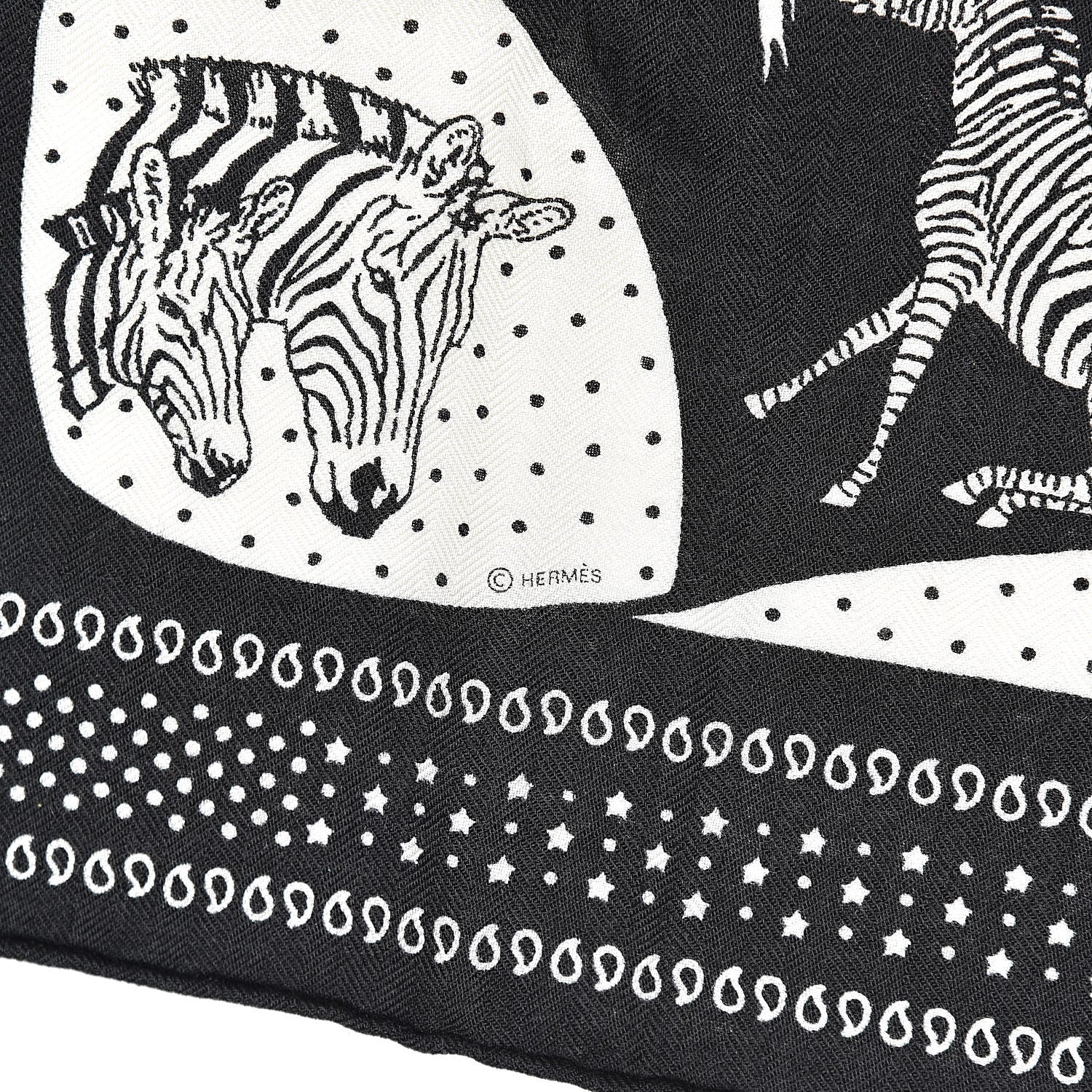 Hermes Cashmere Silk Les Zebras Bandana Scarf 55 Black Blanc 4 of 5