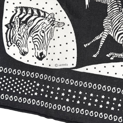 Hermes Cashmere Silk Les Zebras Bandana Scarf 55 Black Blanc 4 of 5