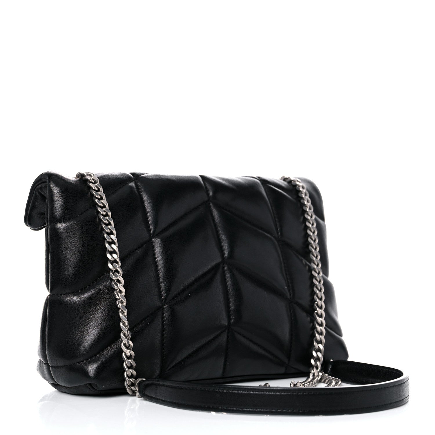 Saint Laurent Lambskin Quilted Toy Loulou Puffer Monogram Chain Satchel Black 3 of 12