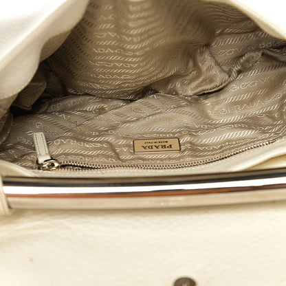Prada Vitello Daino Metal Bar Top Handle Shoulder Bag White 4 of 18