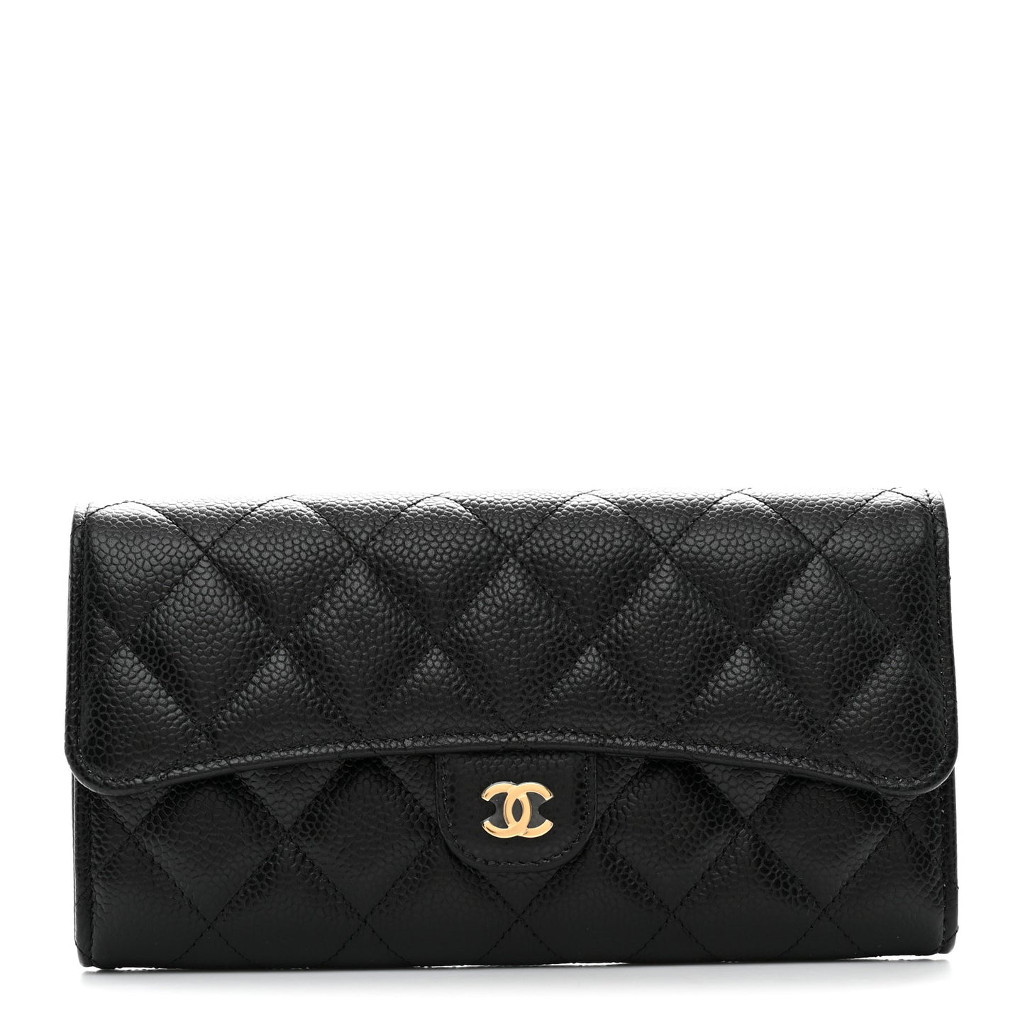 Caviar Quilted Large Gusset Flap Wallet Black
