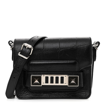 Proenza Schouler Calfskin Crocodile Embossed PS11 Tiny Shoulder Bag Black 1 of 12