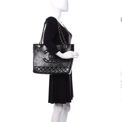 Chanel Shiny Aged Calfskin Quilted Large Shopping Bag Black 2 of 11