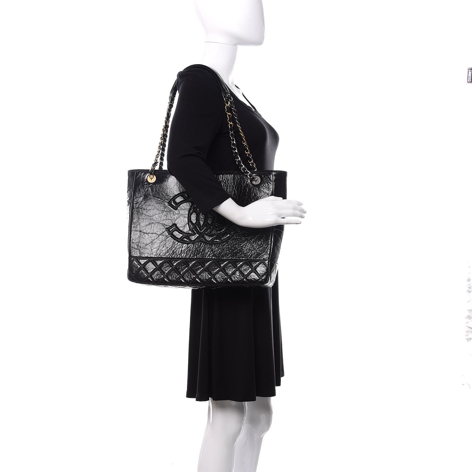 Chanel Shiny Aged Calfskin Quilted Large Shopping Bag Black 2 of 11