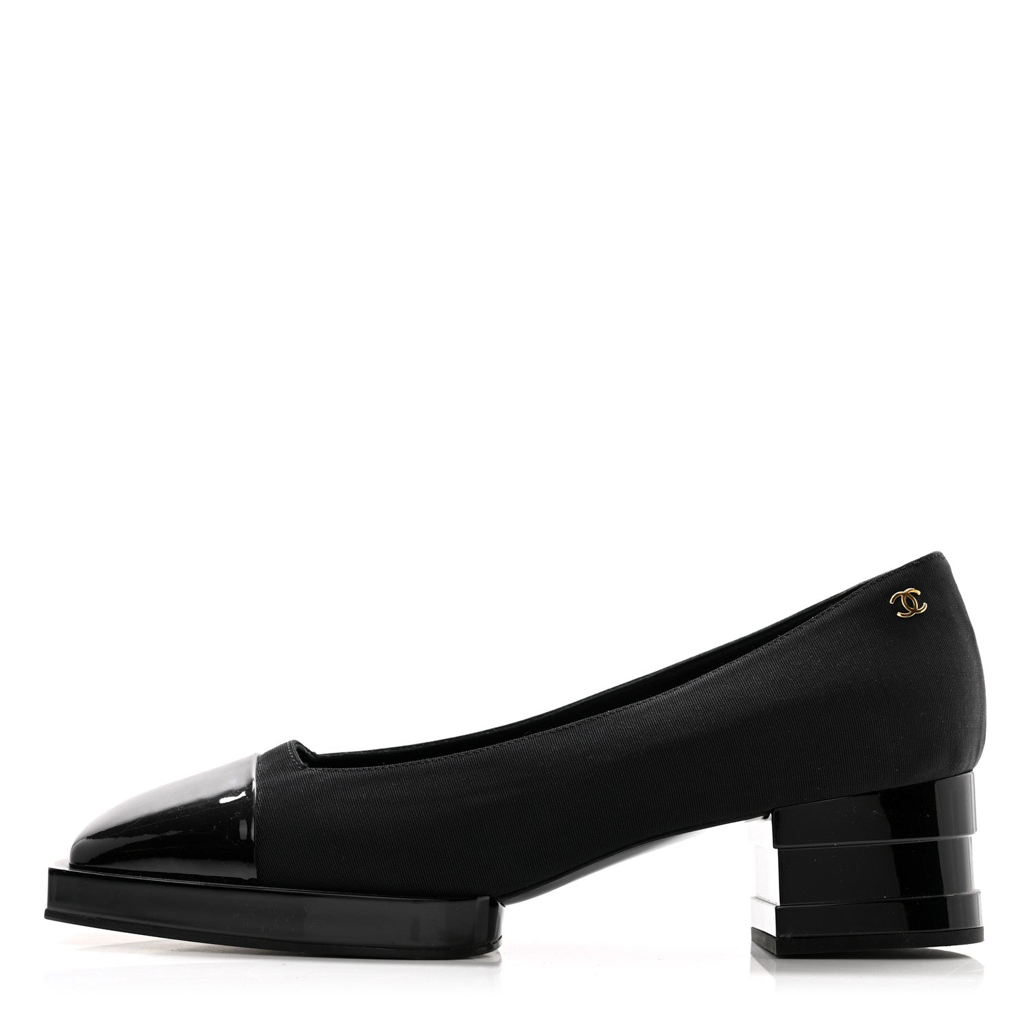 Chanel Grosgrain Patent Cap Toe CC Pumps 39.5 Black 1 of 9