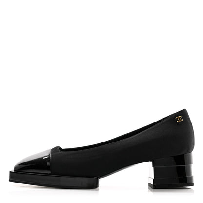 Chanel Grosgrain Patent Cap Toe CC Pumps 39.5 Black 1 of 9
