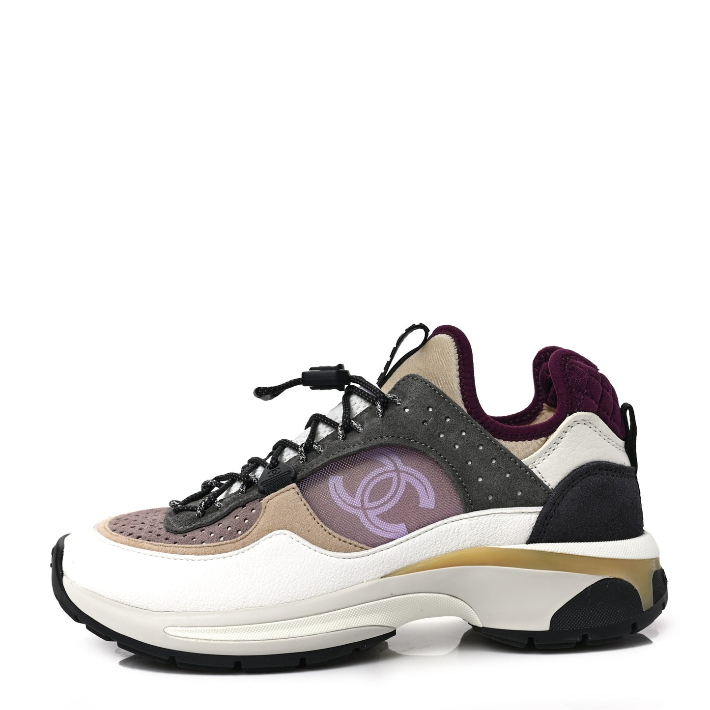 Fabric Suede Calfskin Mesh Womens CC Sneakers 37 White Grey Purple