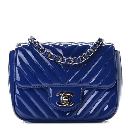 Chanel Patent Chevron Quilted Mini Square Flap Blue 1 of 10
