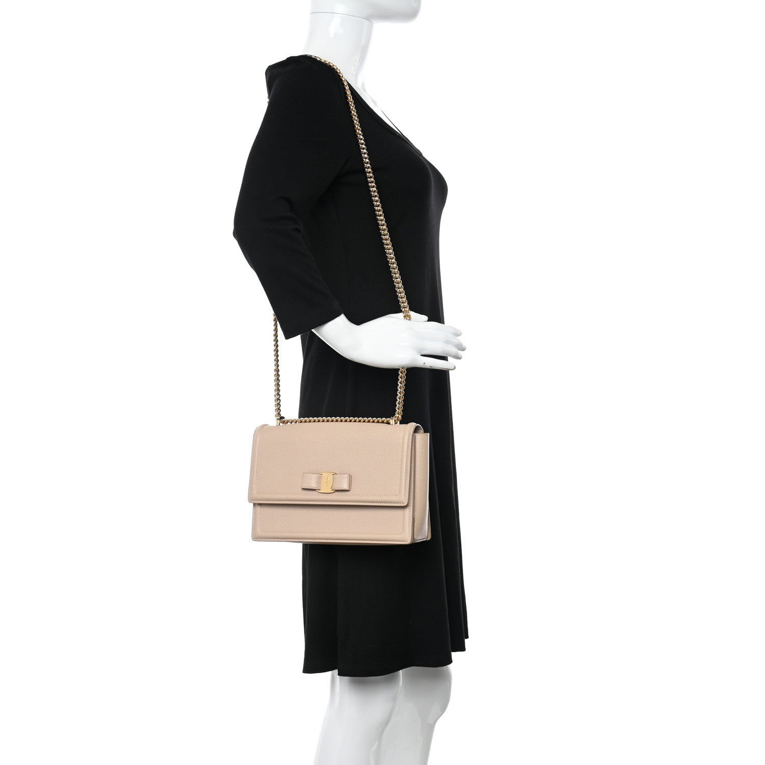 Salvatore Ferragamo Printed Calfskin Ginny Shoulder Bag Beige 2 of 10