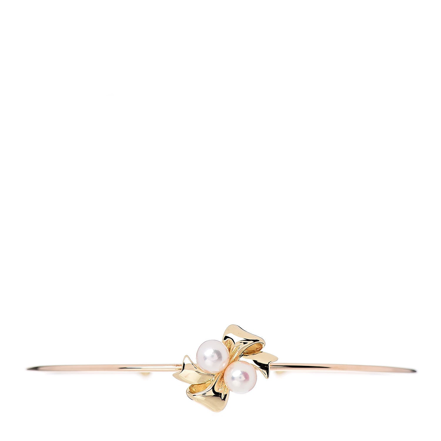 Mikimoto 18K Yellow Gold Akoya Pearl Ribbon Cuff Bracelet 1 of 4