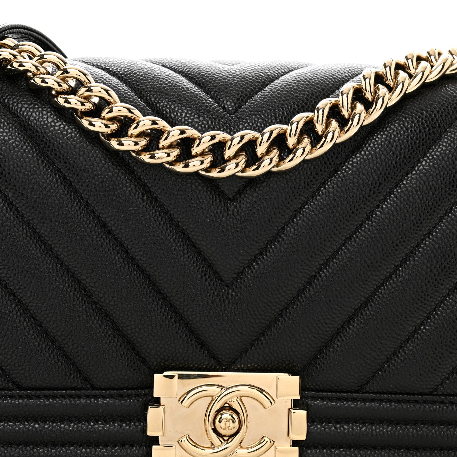 Chanel Caviar Chevron Quilted Medium Boy Flap Black 5 of 10