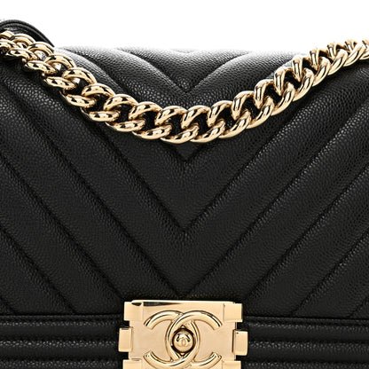 Chanel Caviar Chevron Quilted Medium Boy Flap Black 5 of 10