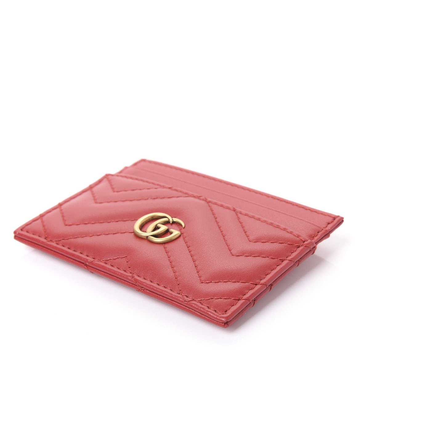 Calfskin Matelasse GG Marmont Card Holder Hibiscus Red