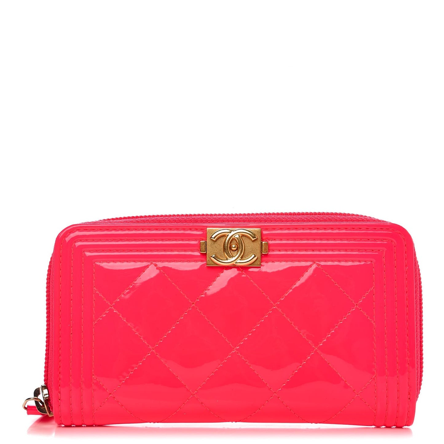 Patent Quilted Small Boy Zip Around Wallet Pink