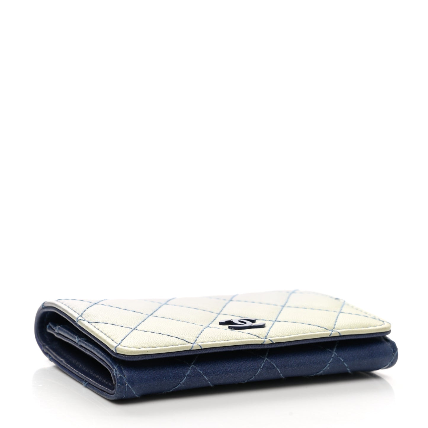 Faded Lambskin Quilted Card Holder Wallet Blue
