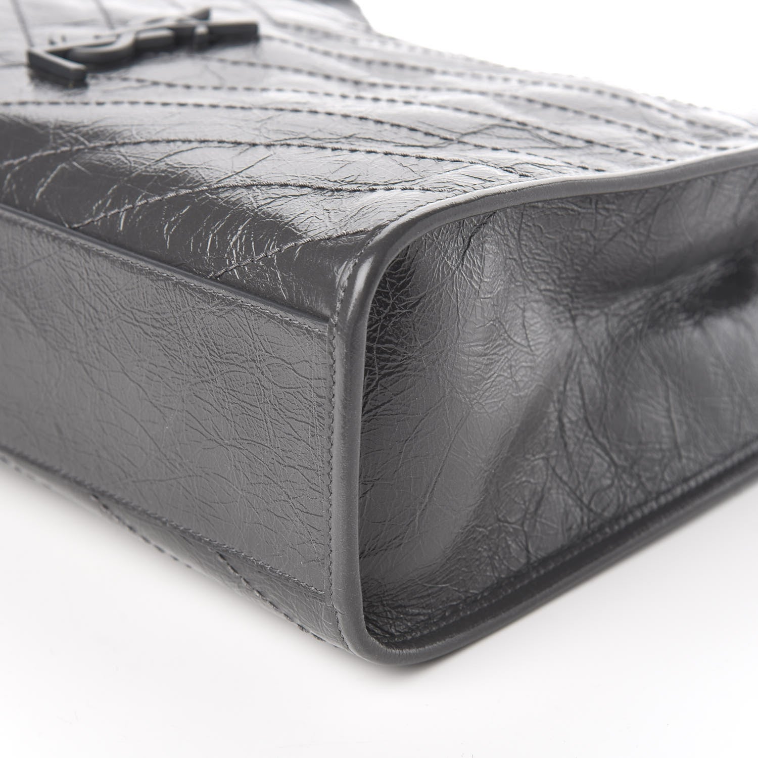 Saint Laurent Crinkled Calfskin Matelasse Monogram Medium Niki Shopper Tote Smog 10 of 11