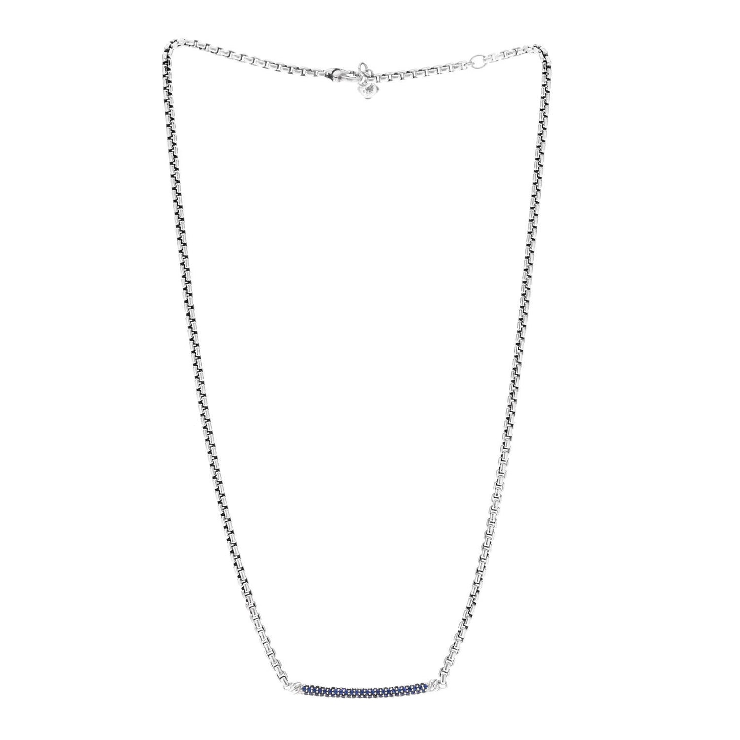Sterling Silver Blue Sapphire Petite Metro Bar Pendant Necklace