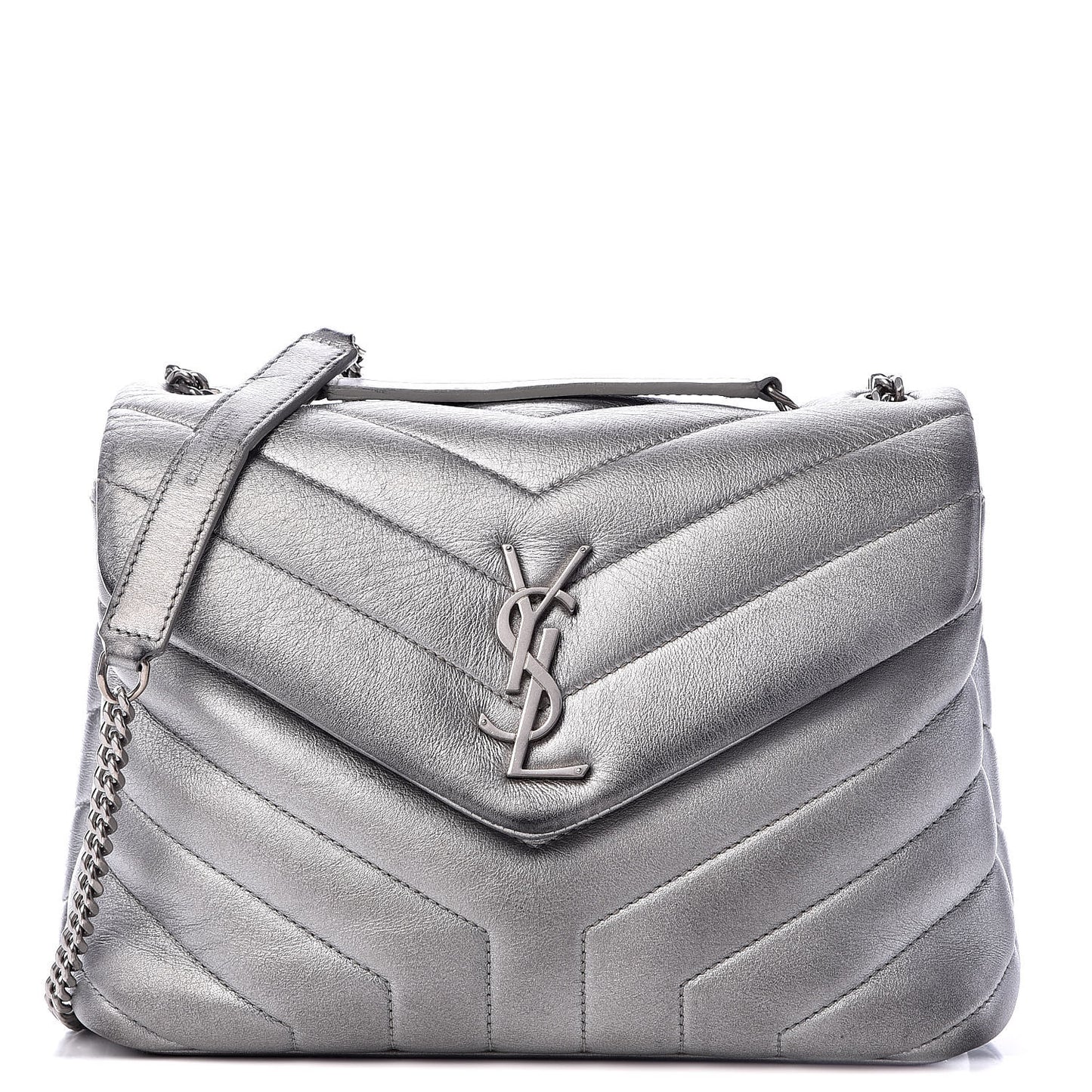 Calfskin Y Quilted Monogram Small Loulou Chain Satchel Silver