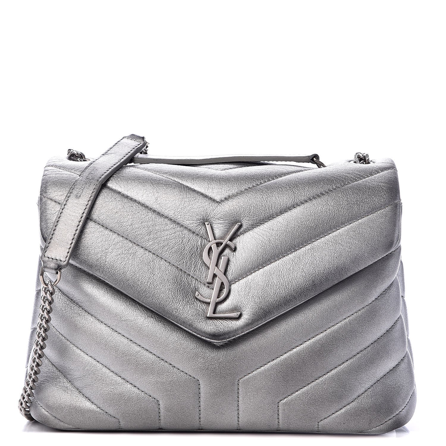 Saint Laurent Calfskin Y Quilted Monogram Small Loulou Chain Satchel Silver 1 of 15