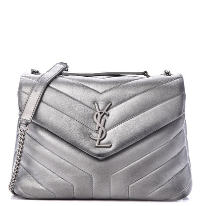 Saint Laurent Calfskin Y Quilted Monogram Small Loulou Chain Satchel Silver 1 of 15