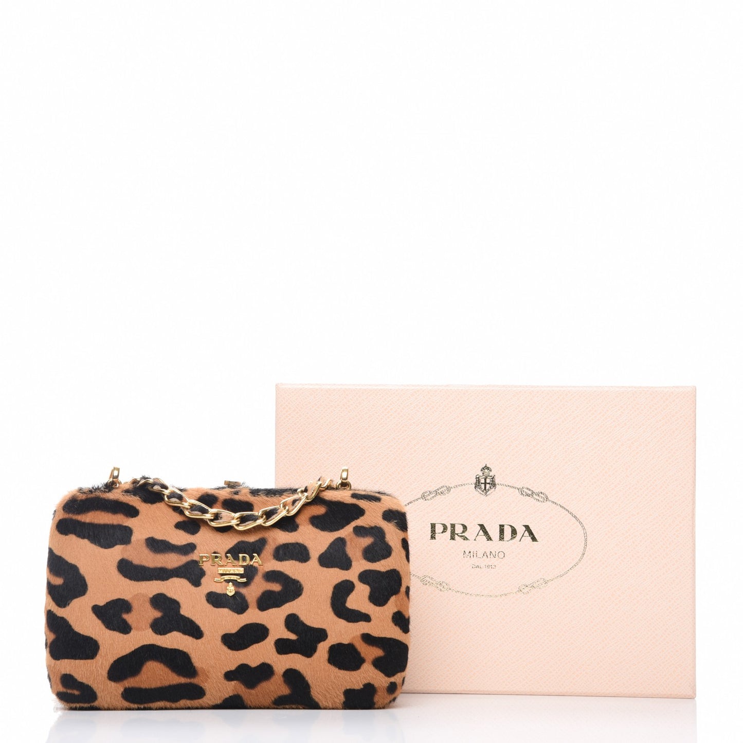 Calf Hair Leopard Print Chain Clutch Miele