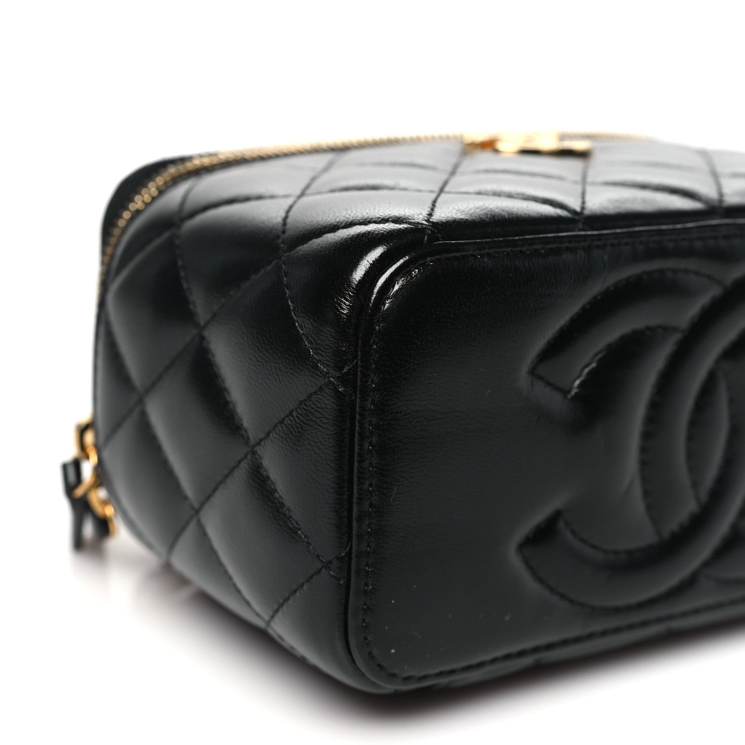 Chanel Lambskin Quilted Golden Links Top Handle Vanity Case With Chain Black 9 of 10