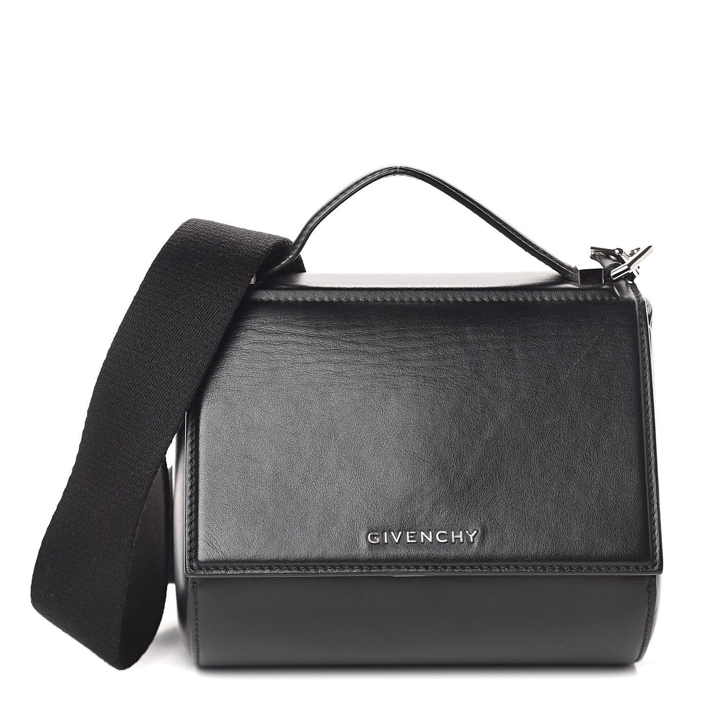 Calfskin Mini Pandora Box Logo Strap Crossbody Bag Black