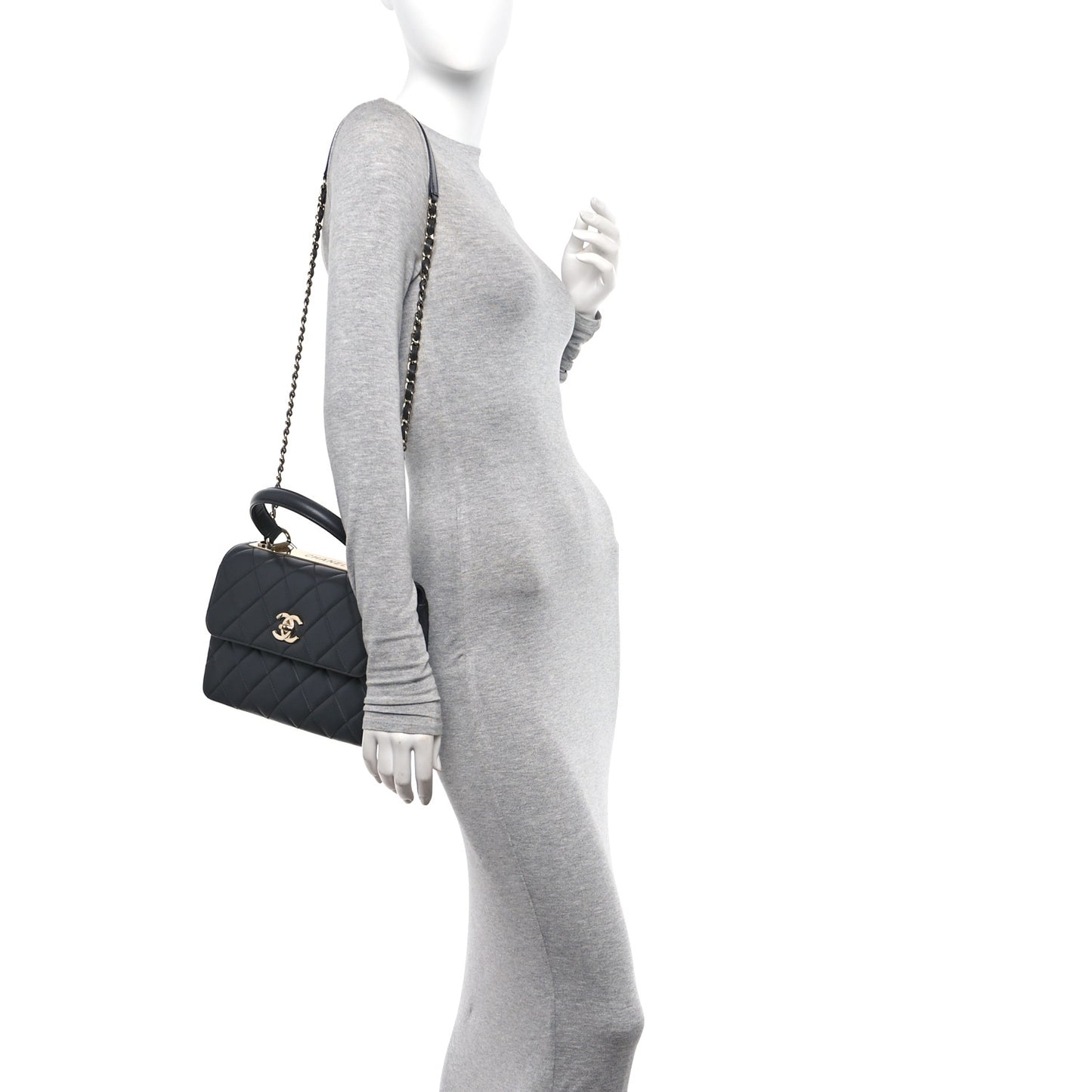 Lambskin Quilted Small Trendy CC Flap Dual Handle Bag Grey