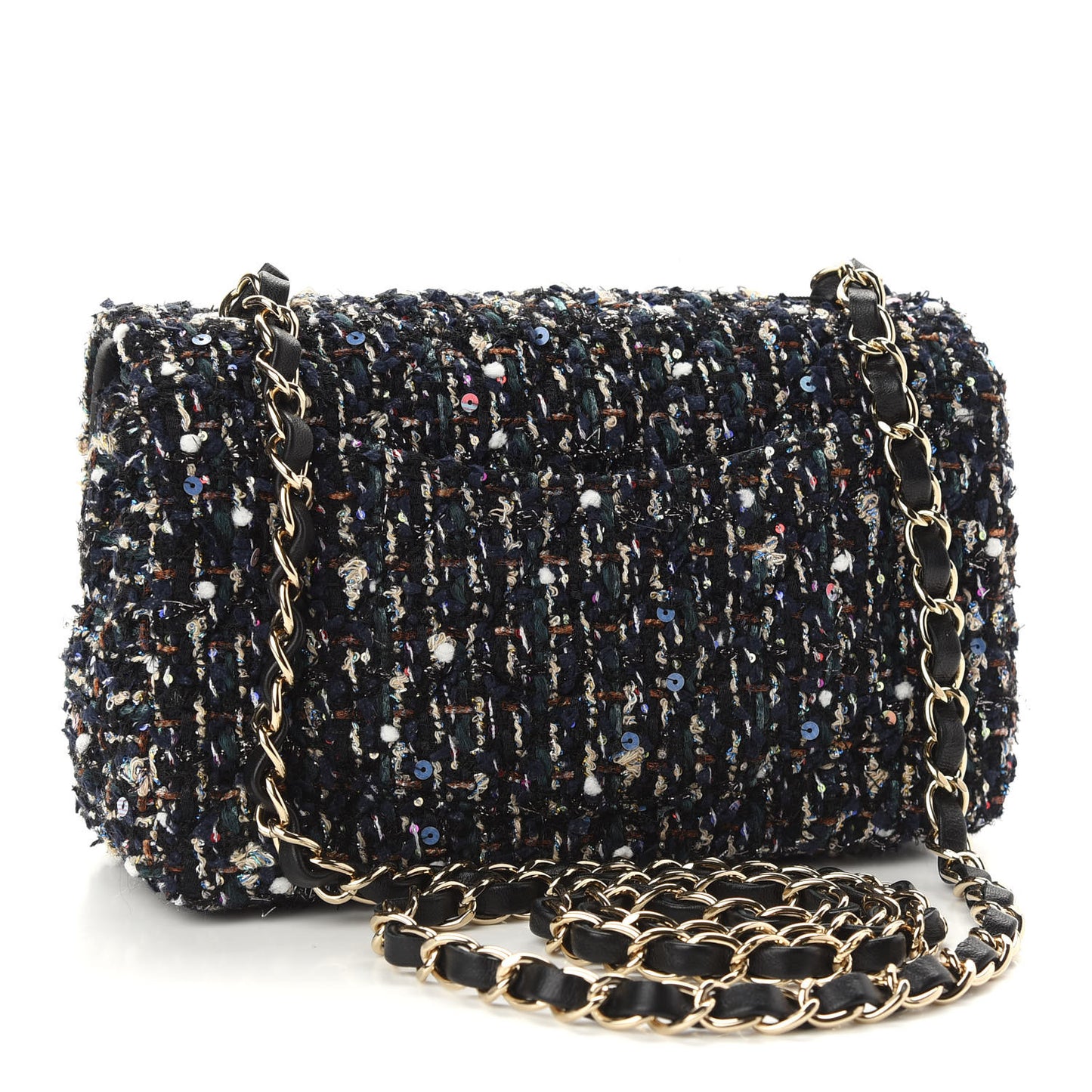 Glittered Tweed Quilted Mini Rectangular Flap Navy Blue Mulitcolor
