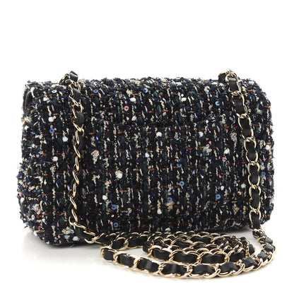 Chanel Glittered Tweed Quilted Mini Rectangular Flap Navy Blue Mulitcolor 3 of 9