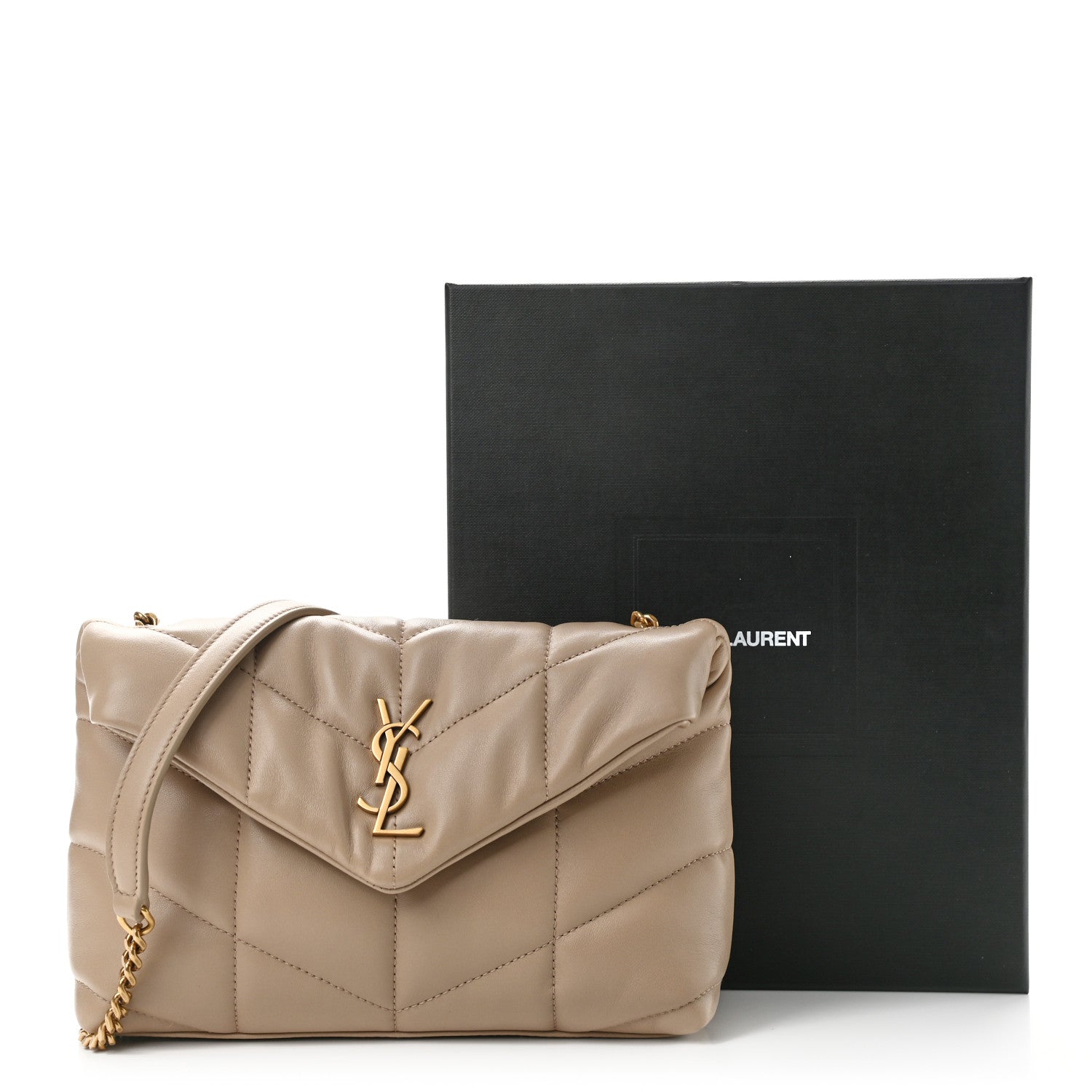 Saint Laurent Lambskin Quilted Toy Loulou Puffer Monogram Chain Satchel Nude Powder 12 of 12