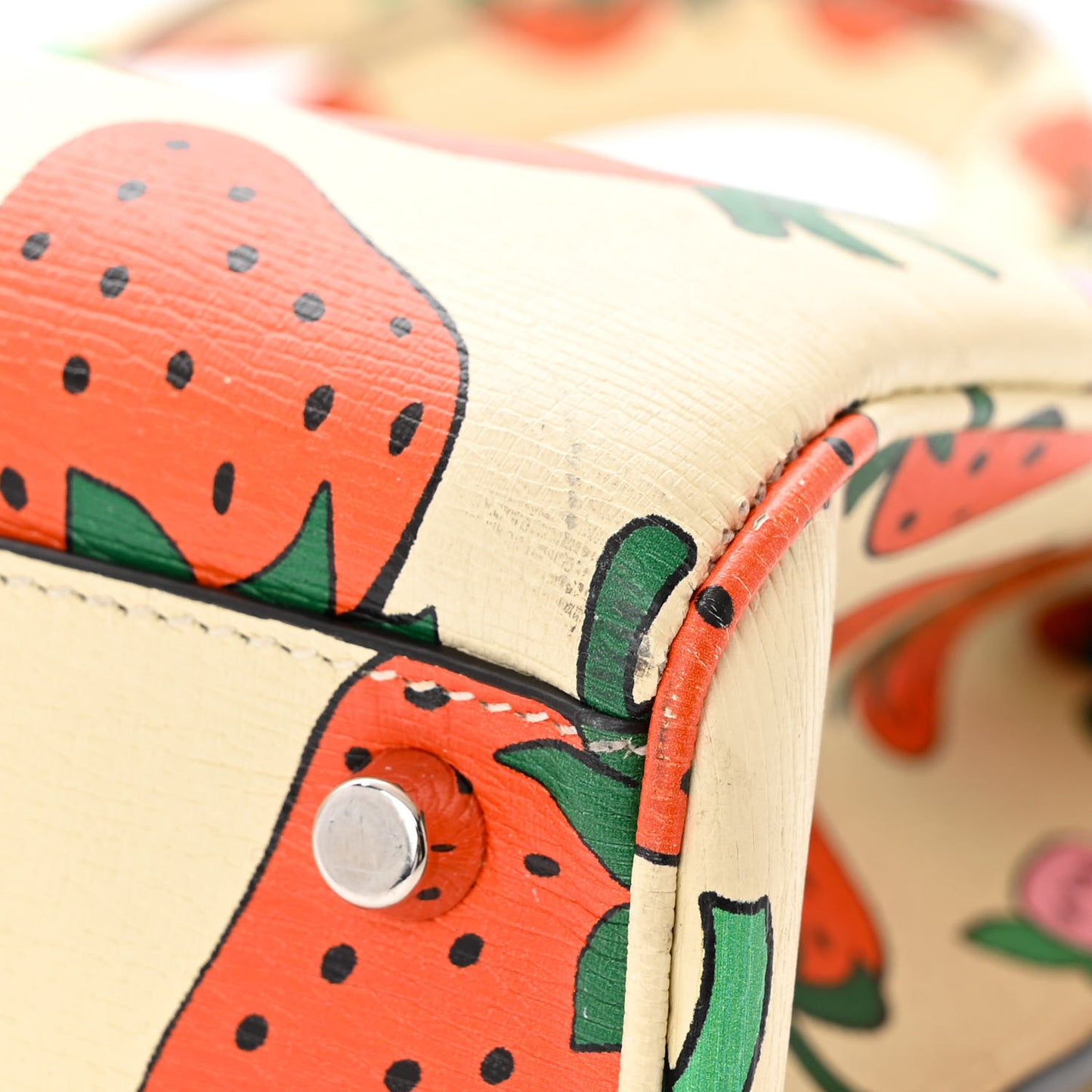 Calfskin Strawberry Print Medium Zumi Top Handle Bag Ivory Red
