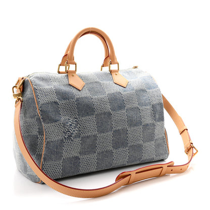 Louis Vuitton Damier Denim 3D Speedy Bandouliere 40 Bleu 2 of 9