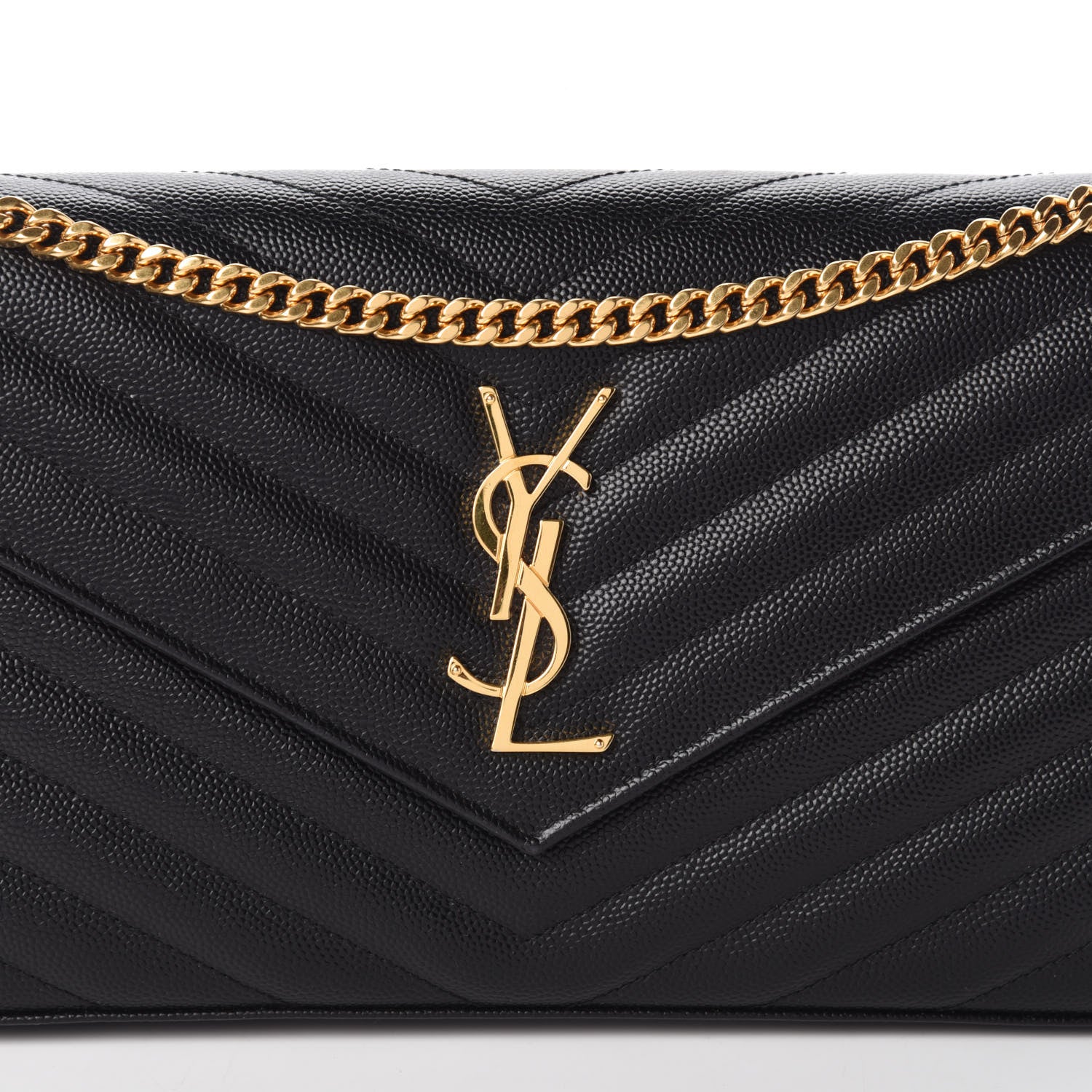 Saint Laurent Grain De Poudre Matelasse Chevron Monogram Chain Wallet Black 7 of 9