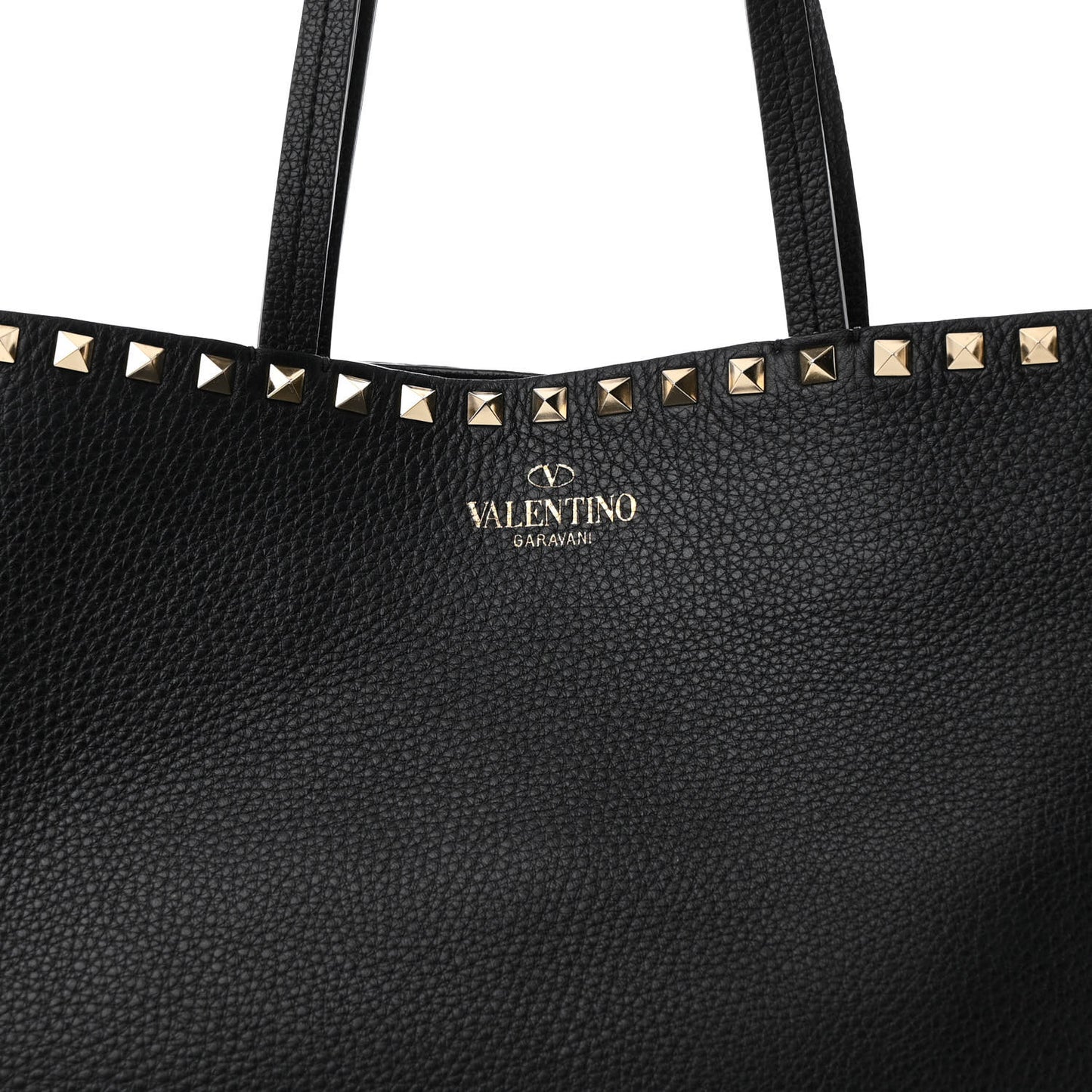 Grained Calfskin Rockstud Shoulder Tote Black