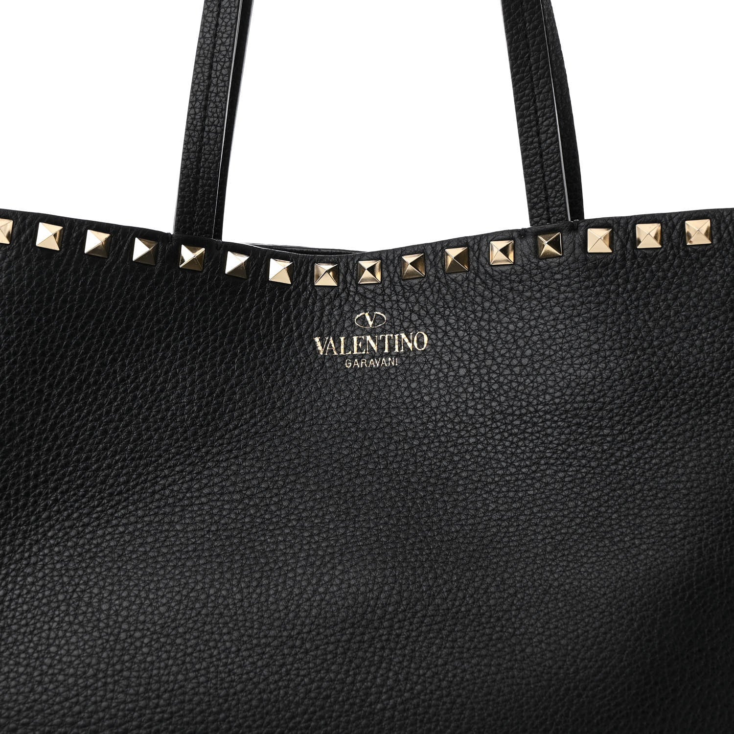 Valentino Garavani Grained Calfskin Rockstud Shoulder Tote Black 7 of 9