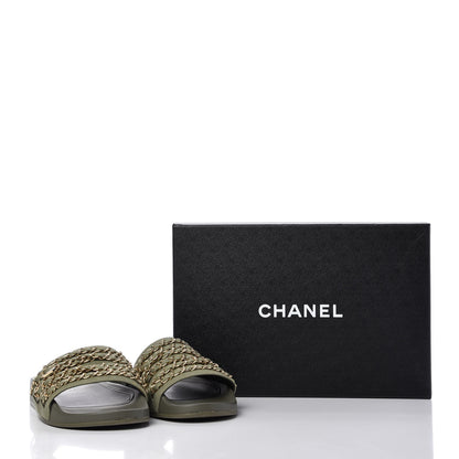 Chanel Canvas Chain Flat Sandals 41 Khaki 10 of 10