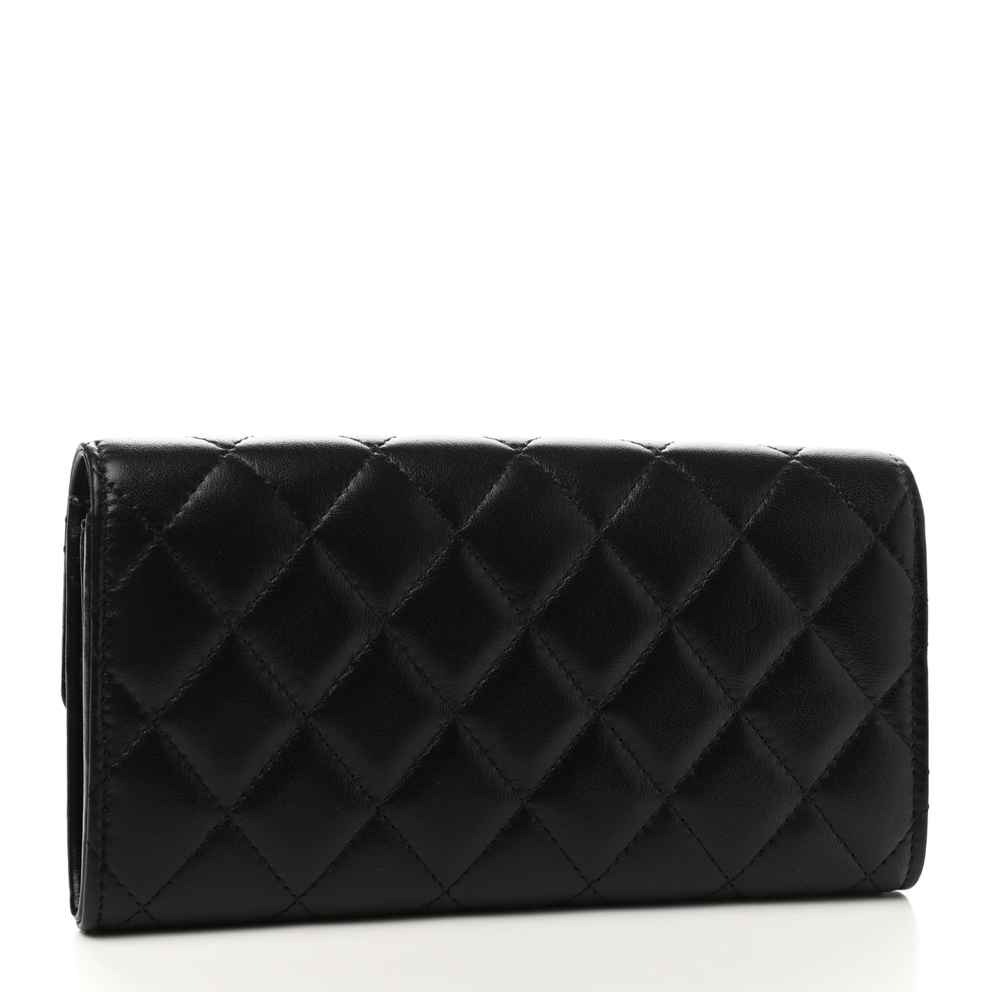 Lambskin Quilted Long Flap Wallet Black