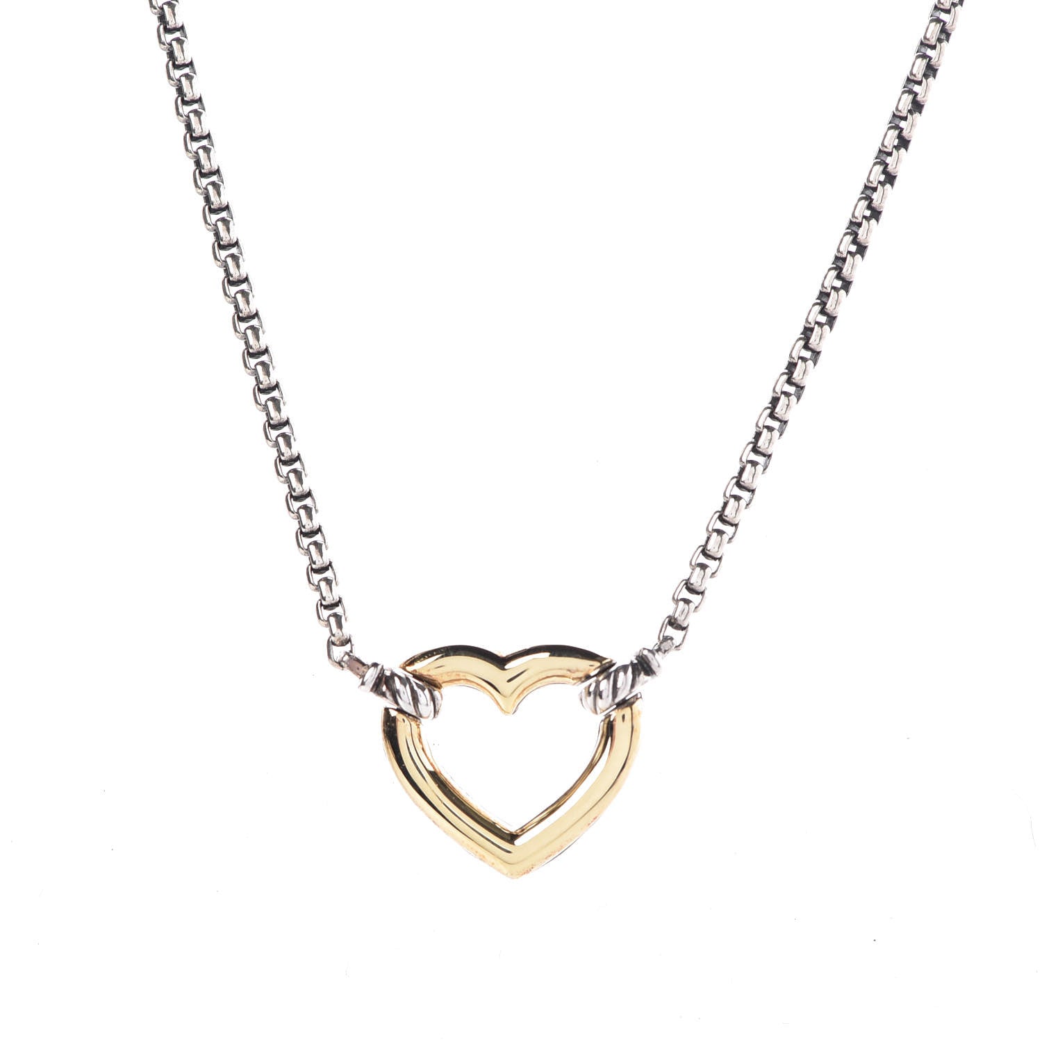 David Yurman Sterling Silver 18K Yellow Gold Cable Collectibles Heart Station Necklace 4 of 6