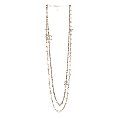 Chanel Graduated Pearl Crystal CC Long Necklace Gold 3 of 9