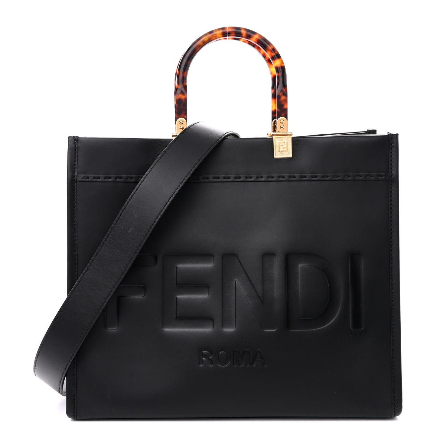 Vitello King Plexiglass Medium Fendi Sunshine Shopper Tote Black