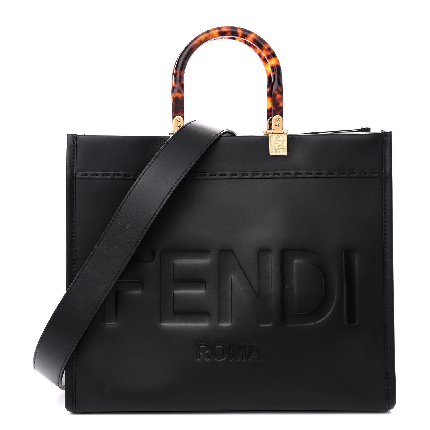 Fendi Vitello King Plexiglass Medium Fendi Sunshine Shopper Tote Black 1 of 13