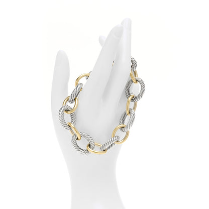 David Yurman Sterling Silver 18K Yellow Gold 19mm Extra Large Oval Link Bracelet 2 of 5